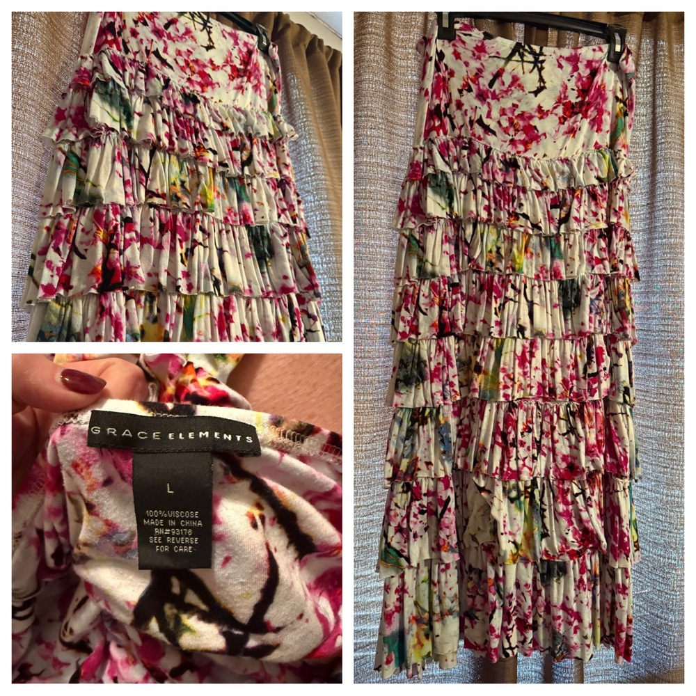 Grace Elements Floral Tiered Skirt - Pink and White